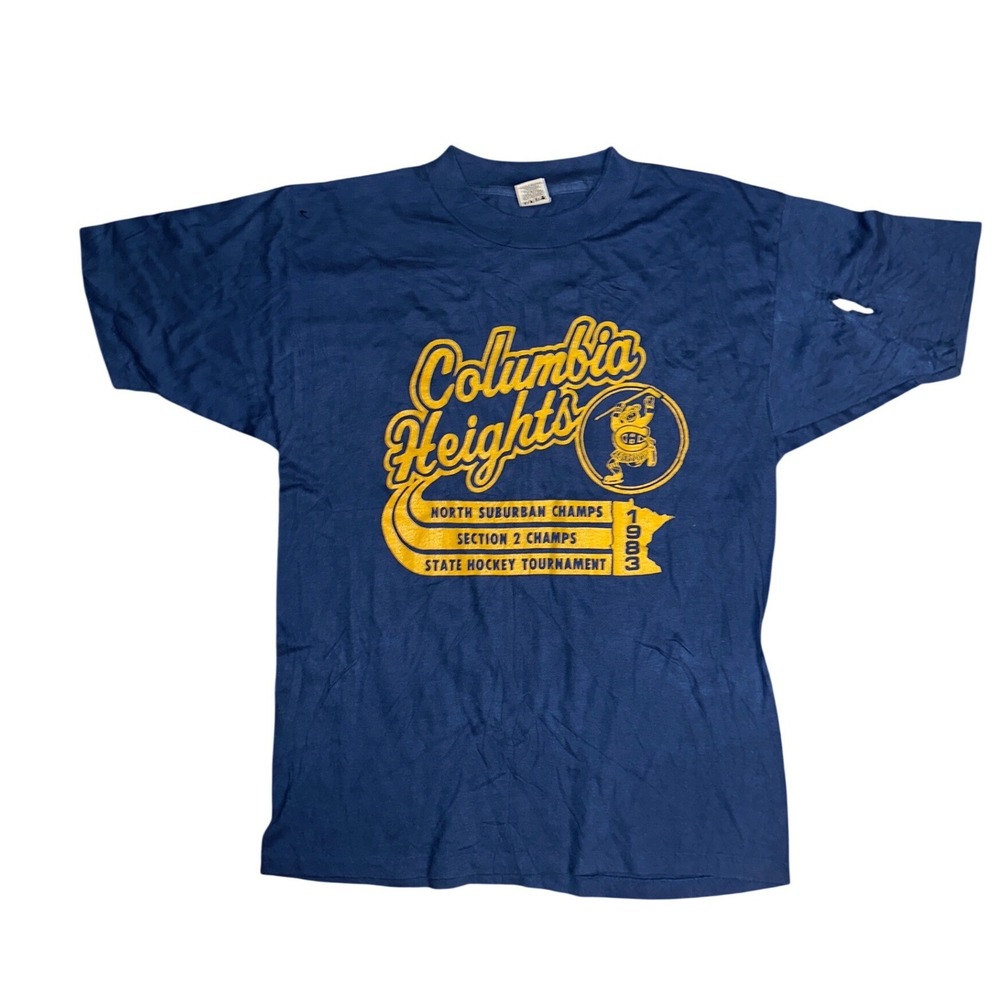 Vintage 1983 Columbia Heights Hockey T Shirt Medallion Blue Single Stitch Large